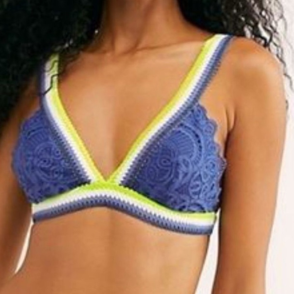 Free People Blue Colorblock Lace Mika Bralette